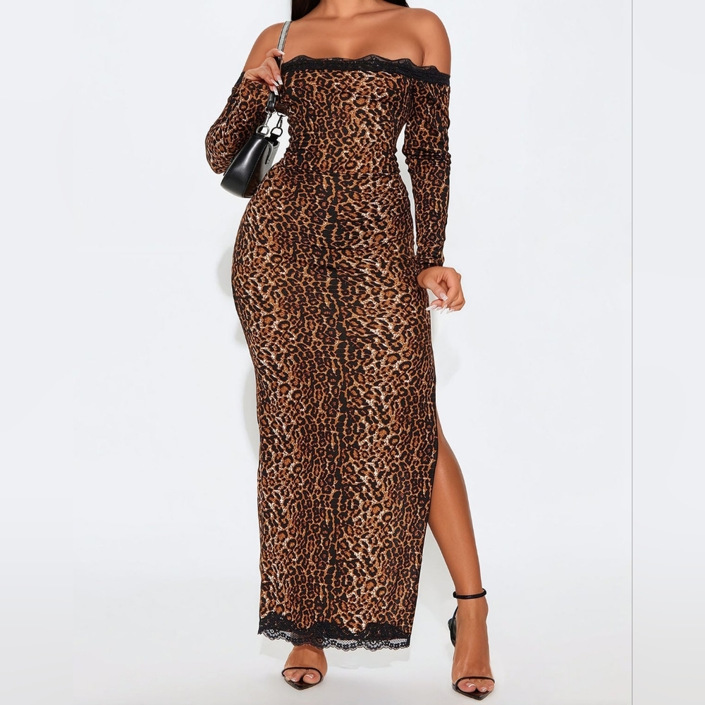 Leopard Off The Shoulder Maxi Dress